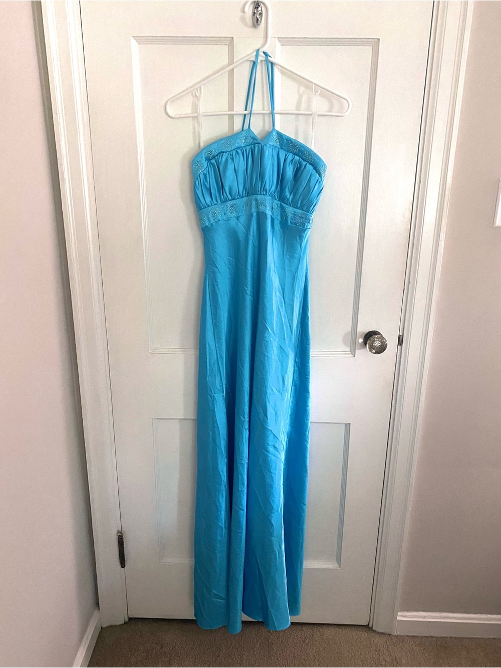 Vintage Y2K/90s Turquoise Blue Halter Multi Way Prom Dress